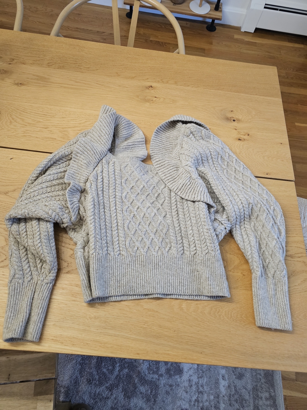 H&M Light Gray Ruffle Cable Knit Sweater - Picture 3 of 3